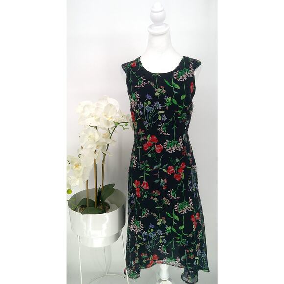 Tommy Hilfiger Womens Black Floral Sleeveless Midi Hi-Low A-Line Dress Size 14 - Picture 1 of 9